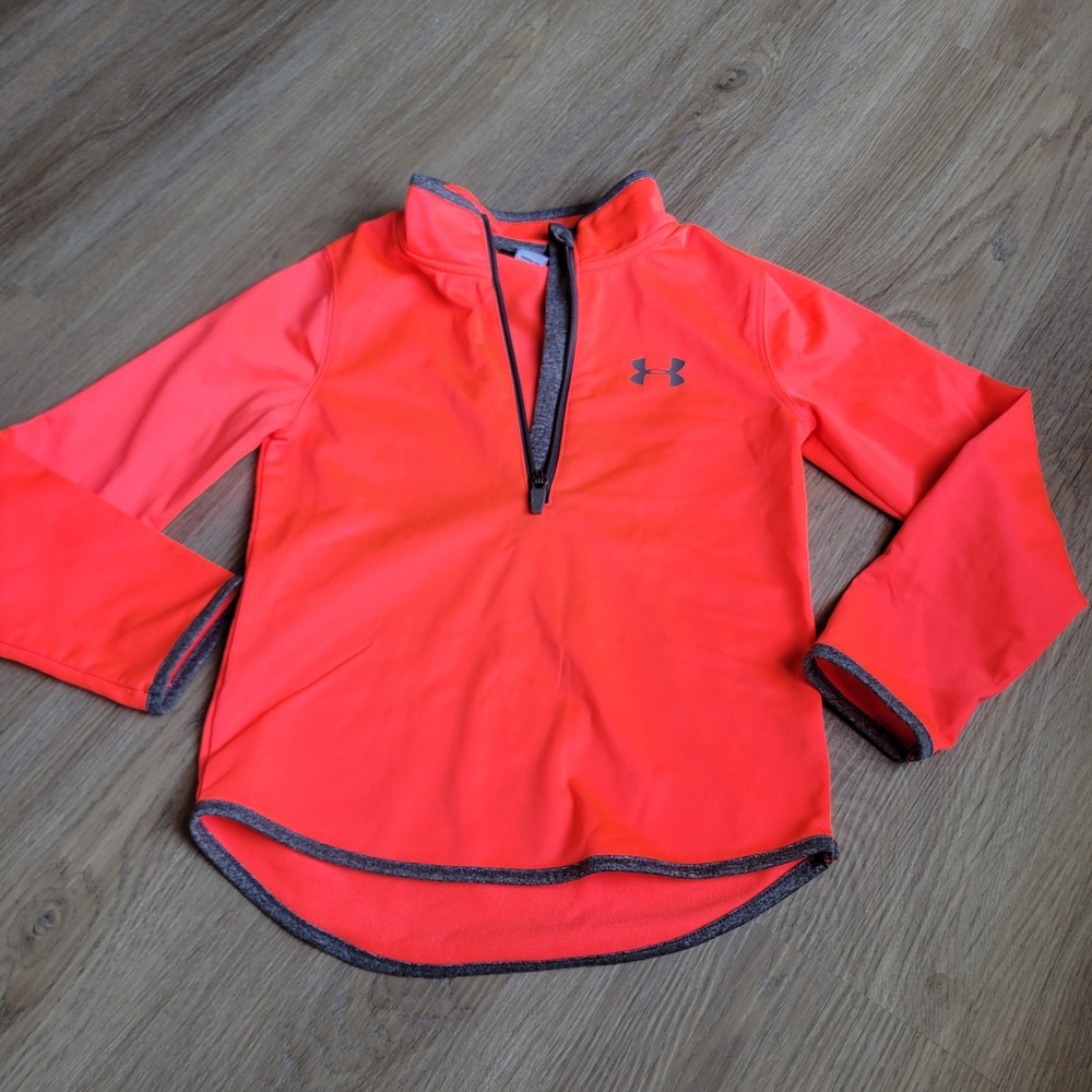 Under‎ Armour Kids Pullover 6X Neon Orange Polyester Athletic 1/4 Zip Fleece